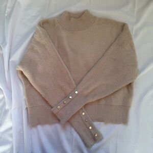 Bailey 44 Soft Fuzzy Knit Sweater Medium Camel Gold Button Sleeve Cozy Chic